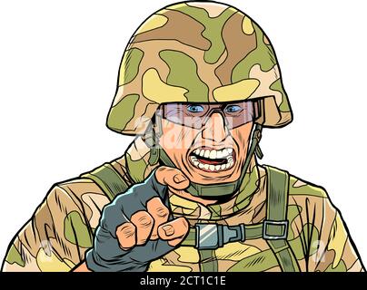 Militaire agressif dans le camouflage et le casque Illustration de Vecteur