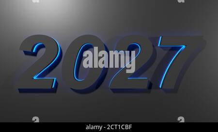 2027 écriture noire sur surface noire avec rétroéclairage bleu - Illustration du rendu 3D Banque D'Images