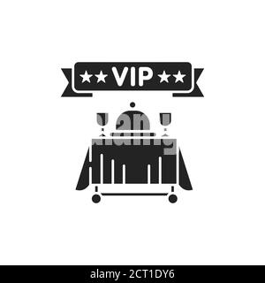 VIP restortante glyphe icône noire. Restaurant gastronomique, service de fête prestigieux. Repas et boissons de luxe à la réception. Restaurant cinq étoiles. Illustration de Vecteur