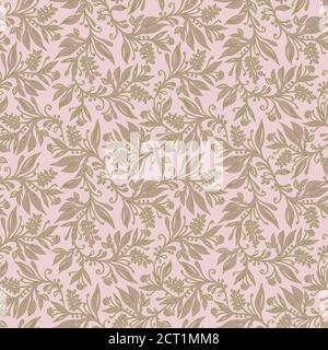 Motif floral sans couture avec feuilles et baies dans la palette rose vert chartreuse, dessiné à la main et numérisé. Design pour papiers peints, textiles, tissus. Illustration de Vecteur