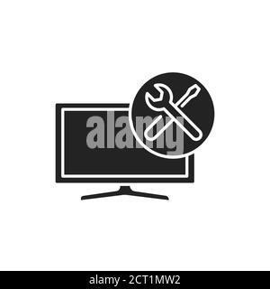 Icône de glyphe noire d'installation TV. Connexion et configuration. Services de handyman. Pictogramme pour page Web, application mobile, Promo. Élément de conception UI UX GUI. Illustration de Vecteur