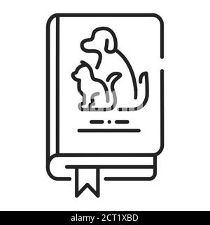 Icône de la ligne noire du livre d'animaux de compagnie. Guide des animaux. Apprendre à se comporter avec les animaux domestiques à la maison. Animaux de compagnie de formation. Pictogramme pour page Web, application mobile, Promo. IU Illustration de Vecteur