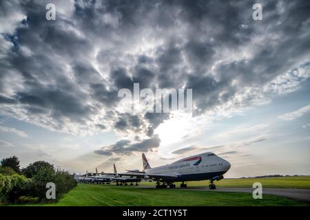 La pandémie du coronavirus force la flotte Boeing 747 de British Airways à prendre sa retraite anticipée. Photo en cours de désaffectation à l'aéroport de Cotswold à Glouc Banque D'Images