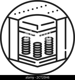 Icône de la ligne noire du matelas à ressorts. Les blocs sont constitués de ressorts connectés. Représente une grille entière. Pictogramme pour page Web, application mobile, Promo Illustration de Vecteur