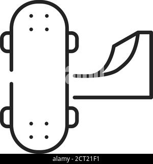 Icône en forme de ligne noire sur fond blanc. Sport extrême. Astuces sur un skateboard. Concours de skateboard. Pictogramme pour page Web, mobile Illustration de Vecteur