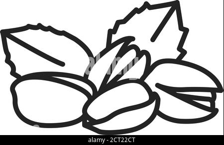 Icône de la ligne noire Pistashio. Noix dans la coquille et avec des feuilles. Pictogramme pour page Web, application mobile, Promo. Élément de conception UI UX GUI. Contour modifiable. Illustration de Vecteur