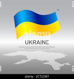 Ukraine drapeau ondulé et carte en mosaïque sur fond clair. Contexte créatif pour l'affiche nationale ukrainienne. Conception vectorielle. Livret d'affaires. État Illustration de Vecteur