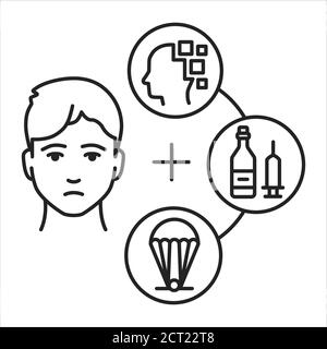 Icône de la dépendance fatale et de la ligne noire extrême. Utilisation continue excessive de substances interdites. Pictogramme pour page Web, application mobile, Promo. INTERFACE UTILISATEUR UTILISATEUR UX Illustration de Vecteur