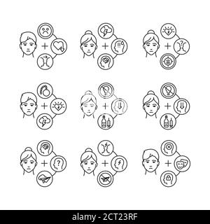 Problèmes psychologiques causés par les parents icônes de ligne noire ensemble. Troubles mentaux. Connectez-vous à l'enfance et à l'éducation. Pictogramme pour page Web, mobile Illustration de Vecteur