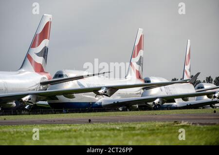 La pandémie du coronavirus force la flotte Boeing 747 de British Airways à prendre sa retraite anticipée. Photo en cours de désaffectation à l'aéroport de Cotswold à Glouc Banque D'Images