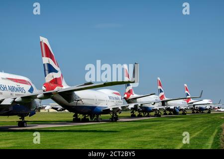 La pandémie du coronavirus force la flotte Boeing 747 de British Airways à prendre sa retraite anticipée. Photo en cours de désaffectation à l'aéroport de Cotswold à Glouc Banque D'Images