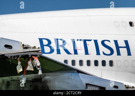 La pandémie du coronavirus force la flotte Boeing 747 de British Airways à prendre sa retraite anticipée. Photo en cours de désaffectation à l'aéroport de Cotswold à Glouc Banque D'Images