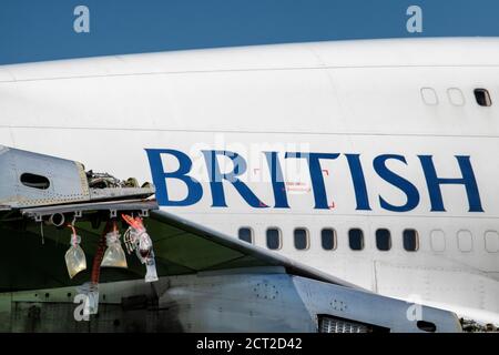 La pandémie du coronavirus force la flotte Boeing 747 de British Airways à prendre sa retraite anticipée. Photo en cours de désaffectation à l'aéroport de Cotswold à Glouc Banque D'Images