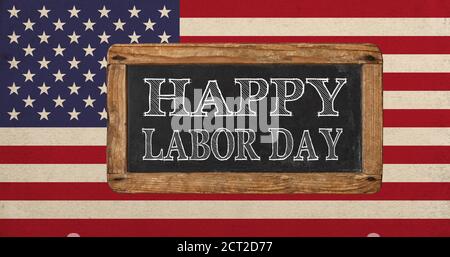 Drapeau américain vintage et tableau noir. Bonne journée du travail Banque D'Images