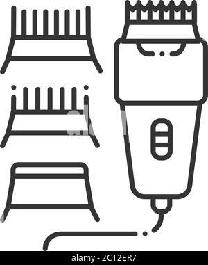 Icône de ligne noire de la tondeuse à cheveux électrique. Appareil professionnel pour une utilisation en salon et à domicile. Service de barbershop. Pictogramme pour page Web, Promo. Illustration de Vecteur