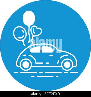 Icône de couleur de voiture juste mariée. Cabriolet avec ballons. Inscrivez-vous pour accéder à la page Web, à l'application mobile et à la bannière. Elément isolé GUI UI UX de pictogramme. Clip vectoriel Illustration de Vecteur