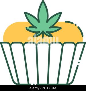 Icône de ligne de couleur de muffin à la marijuana. Stupéfiants. Panneau de produits de boulangerie CBD. Pictogramme pour page Web, application mobile, Promo. Illustration de Vecteur