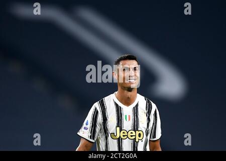 Turin, Italie. 20 septembre 2020. TURIN, ITALIE - 20 septembre 2020 : Cristiano Ronaldo de Juventus FC sourit lors du match de football amical d'avant-saison entre Juventus FC et UC Sampdoria. (Photo de Nicolò Campo/Sipa USA) crédit: SIPA USA/Alay Live News Banque D'Images