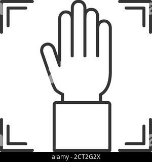 Icône de ligne noire de numérisation Palm Print. Main de vérification. Concept de : autorisation, système d'adn, technologie scientifique, numérisation. Identification biométrique Illustration de Vecteur