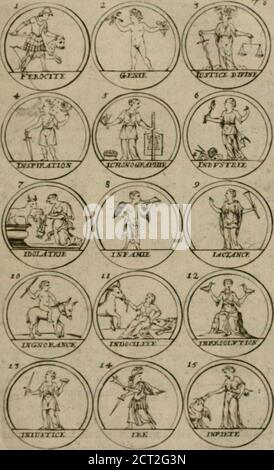 . La science des hiéroglyphes, ou, l'art d'exprimer par des figures symbologiques, les vertus, les vices, les passions et les moeurs &c. avec diférents [sic] appareils historiques : ouvrace utile aux péintres, aux statuaires, aux greffeurs et aux amateurs des arts du jeu. I. Férocité., la douceur efl ce qui me touche,Voila les attraits quil me fautJe ne trouve rien en dcfifoty(^^une Beautéfiere tj farouche. LETcyreprefented par une jeu-ne Dame, pleine de fougue, et armée de toutes pièces, autante les armes rendu ordonnance ceux qui les porte plushar-dy et plus violent, elle Banque D'Images