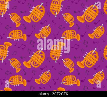 Instruments de musique à motif sans couture avec des notes. Illustration de Vecteur