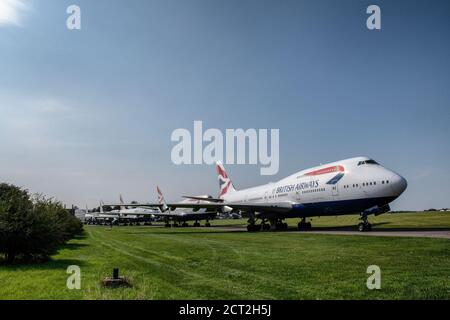 La pandémie du coronavirus force la flotte Boeing 747 de British Airways à prendre sa retraite anticipée. Photo en cours de désaffectation à l'aéroport de Cotswold à Glouc Banque D'Images