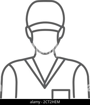 Chirurgien dans masque et ligne uniforme icône noire. Chirurgie plastique et cosmétique. Expert en la matière. Pictogramme pour le Web, l'application mobile, la promotion. Conception UI UX Illustration de Vecteur