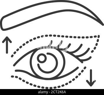 Icône de la ligne noire de blépharoplastie. Signe de levée des yeux. Chirurgie esthétique pour changer la forme des yeux. Concept de femme blonde. Inscrivez-vous pour accéder à une page Web, une application mobile, une bannière, un réseau social Illustration de Vecteur