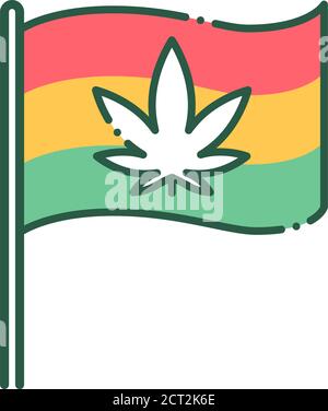 Drapeau Rastafari avec icône de ligne de couleur de cannabis. Panneau de marijuana à feuilles. Pictogramme pour page Web, application mobile, Promo. Illustration de Vecteur