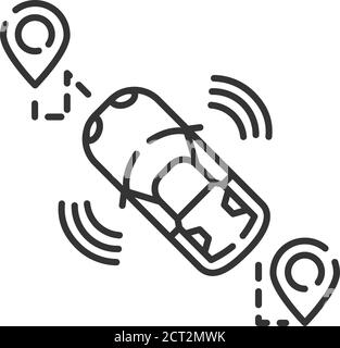 GPS route Smart car icône de ligne noire. Concept de navigation. Projection de l'itinéraire du véhicule sur une carte interactive. Illustration de Vecteur