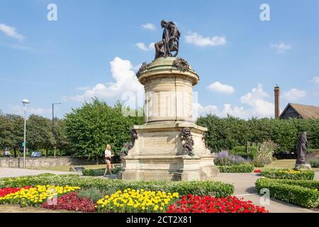 Statue de William Shakespeare, Gower, Bancroft Memorial Gardens, Stratford-upon-Avon, Warwickshire, Angleterre, Royaume-Uni Banque D'Images