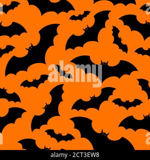 Vector Halloween fond sans couture avec battes noires sur orange. Illustration de Vecteur