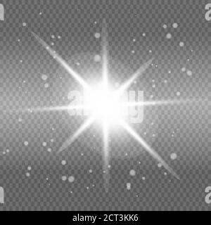 Une lumière blanche diffuse sur un fond transparent. Particules de poussière magiques étincelantes. Étoile brillante. Scinlles vectorielles Illustration de Vecteur