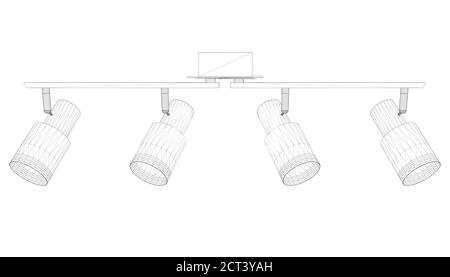 Elément filaire de l'accessoire de lumière à partir de lignes noires isolées sur fond blanc. 3D. Illustration vectorielle Illustration de Vecteur