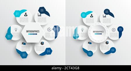 Définissez les options 6 de l'infographique de l'illustration vectorielle. Modèle pour brochure, entreprise, conception Web. Pour le contenu, le diagramme, l'organigramme, les étapes, les pièces, la chronologie i Illustration de Vecteur