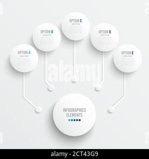 Modèle d'infographie vectoriel avec étiquette papier 3D, cercles intégrés. Concept d'entreprise avec cinq options. Pour le contenu, le diagramme, l'organigramme, les étapes, les pièces Illustration de Vecteur