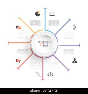 Infographies des illustrations vectorielles. Business concept avec 8 options. Pour le contenu, le diagramme, l'organigramme, les étapes, les pièces, les infographies de la chronologie, le flux de travail, cha Illustration de Vecteur