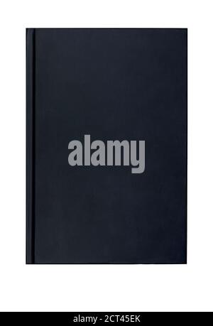 Livre en cuir noir sur fond blanc, photo avant Banque D'Images