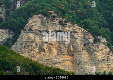 Grandes belles montagnes vertes rocailleuses avec une forêt dense Banque D'Images