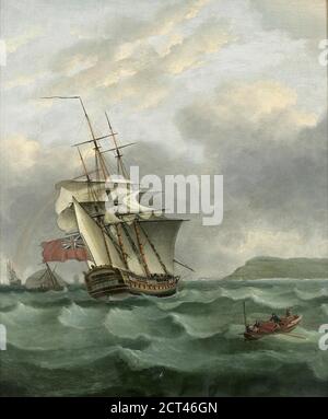 H.M.S Winterton approche de Douvres, (c 1795) par Thomas Whitcombe (peut-être 19 mai 1763 – c. 1824) était un éminent peintre maritime britannique des guerres napoléoniennes. Parmi ses travaux figurent plus de 150 actions de la Royal Navy, et il expose à la Royal Academy, à la British institution et à la Royal Society of British Artists. Ses photos sont très recherchées aujourd'hui. Banque D'Images
