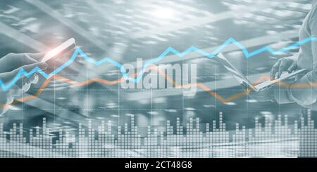 Bourse ou le commerce de forex graphique. Concept d'investissement commercial. Ligne rouge et bleu. Banque D'Images