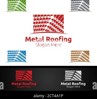 Logo de couverture en métal pour Shingles Roof Real Estate ou Handyman Conception de l'architecture Illustration de Vecteur