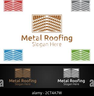 Logo de couverture en métal pour Shingles Roof Real Estate ou Handyman Conception de l'architecture Illustration de Vecteur