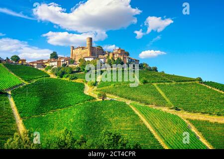 Vignobles de Langhe et village de Castiglione Falletto, site de l'UNESCO, Piémont, Nord de l'Italie Europe. Banque D'Images