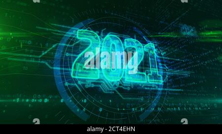 2021 ans, nouveau concept de cyber-conception. Illustration futuriste du rendu 3d abstrait. Banque D'Images