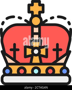 Couronne, monarchie, puissance royale plat couleur icône de ligne. Illustration de Vecteur