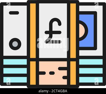 Pile de livre anglais, GBP, devise britannique, icône de ligne de couleur plate argent. Illustration de Vecteur