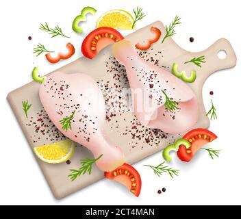 Pilons de poulet sur la planche à découper, illustration vectorielle réaliste Illustration de Vecteur