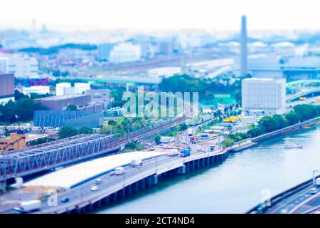 Un paysage urbain près de la baie de Shinagawa Tokyo tiltshift Banque D'Images