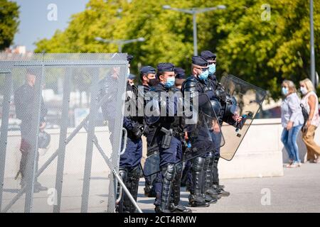 Le 17/09/2020, Lyon, Auvergne-Rhône-Alpes, France. Une intersyndicale (CGT, solidaires et FSU) a appelé à une manifestation en France le jeudi 17 septembre Banque D'Images